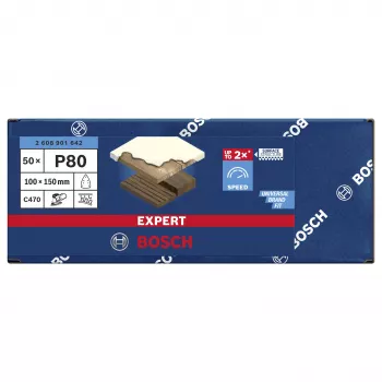Bosch C470 Best for Wood and Paint Sanding Sheets 80 Grit 150 x 100 mm 50 Pack 2608901642