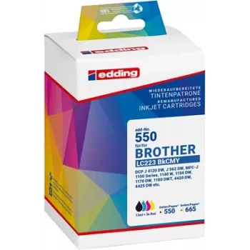 Edding 18-550-01 Compatible Ink Cartridge Set for Brother LC-223BK/C/M/Y (Black, Cyan, Magenta, Yellow, 4-Pack)