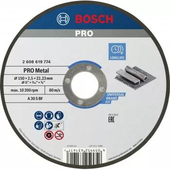 Bosch Standard for Metal Cutting Disc 150 mm x 1.6 mm x 22.23 mm, Straight, Aluminium Oxide, 1 Piece 2608619774