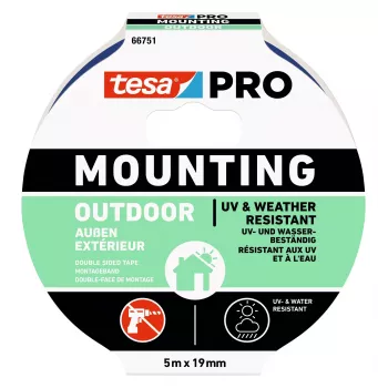 tesa Mounting PRO Outdoor 66751-00001-00 Transparent Mounting Tape, 5 m x 19 mm, 1 Roll