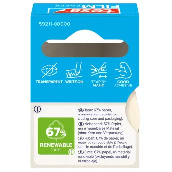 Tesa 59211 Paper Adhesive Tape 19 mm x 10 m, Natural White, Hand-Tearable, Write-On, Solvent-Free 59211-00000-00