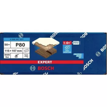 Bosch Expert M480 Sanding Net for Orbital Sanders, 80 Grit, 115 x 107 mm, 50-Pack 2608901627