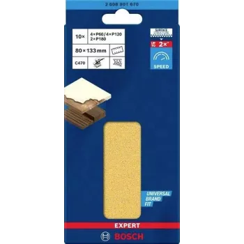 Bosch Accessories 2608901670 Sandpaper Set for Orbital Sanders, Grit 60, 120, 180, 133 mm x 80 mm, 15 Pieces