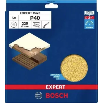 Bosch Expert M480 Sanding Sheet for Drywall Sander, 225 mm, Grit 40, 5-Pack 2608901671