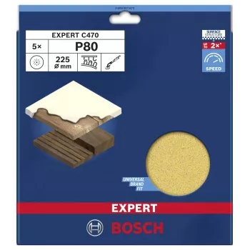 Bosch Expert M480 Net Sanding Sheet for Drywall Sanders, Grit 80, Ø 225 mm, 5-Pack 2608901672