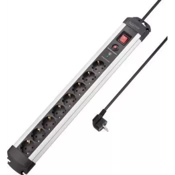 SYGONIX SY-4755614 Surge Protector Power Strip, 6 Schuko Sockets, Silver/Black
