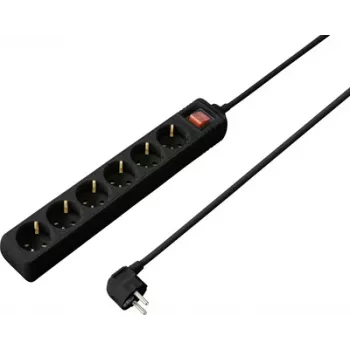 Sygonix SY-4891002 Schuko Power Strip with Switch, Black, 1 Socket, 1.5 m Cable