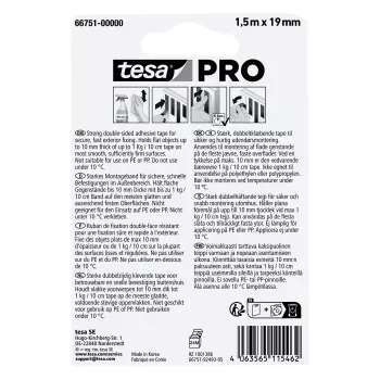 tesa Mounting PRO Outdoor 66751-00000-00 Transparent Mounting Tape 1.5 m x 19 mm