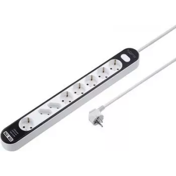 Sygonix SY-4538278 8-Way Power Strip with Switch, White/Black, 1.5 m Cable