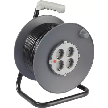 Sygonix SY-5655926 Cable Reel 25 m Black Schuko Plug, 4 Sockets, Thermal Cut-out