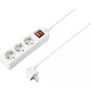 Sygonix SY-7042484 3-Way Power Strip with Illuminated Switch, White, 1.5m Cable, Schuko, 16A, 3680W