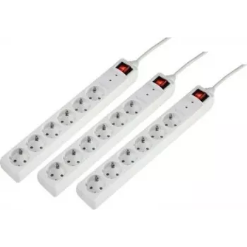 Sygonix 3xSY-5044446 Surge Protector Power Strip, 6-Outlet, White, 1.5m Cable, Pack of 3