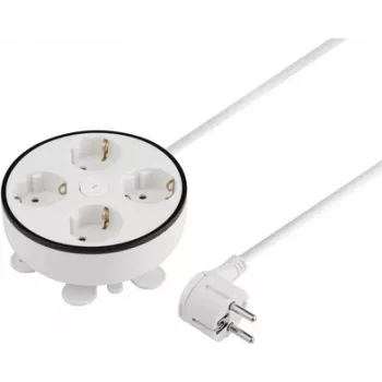 Sygonix SY-5806892 Cable Reel 1.5 m White 4-Way Schuko 3680 W with Master Switch