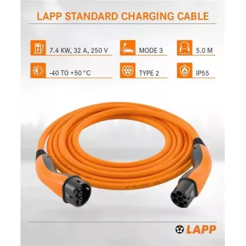 LAPP MOBILITY Type 2 EV Charging Cable, 7.4 kW, 5 m, Orange 61786