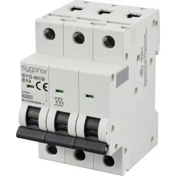 Sygonix SY-6441082 3-Pole Miniature Circuit Breaker, C-Curve, 13 A, 415 V AC, 6 kA