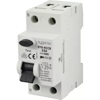 Sygonix SY-6438014 RCCB Residual Current Circuit Breaker 1P+N 25A 30mA Type A 230V AC 10kA
