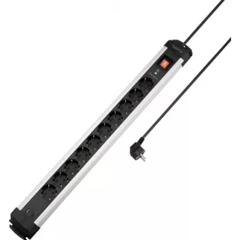 Sygonix SY-6807136 10-Way Surge Protected Power Strip, Schuko, 1.5 m Cable, Black/Silver