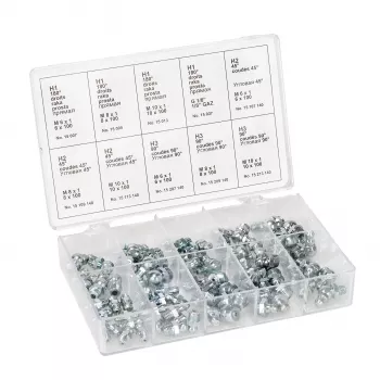 PRESSOL Grease Nipple Assortment Kit, 70-Piece, Steel, Galvanized, M6/M8/M10/1/8 inch BSP, DIN 71412 16 092