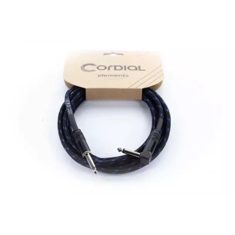 Cordial 14780 Instrument Cable 3 m – 6.3 mm TS Jack to 6.3 mm TS Jack, Black/Blue Textile Jacket