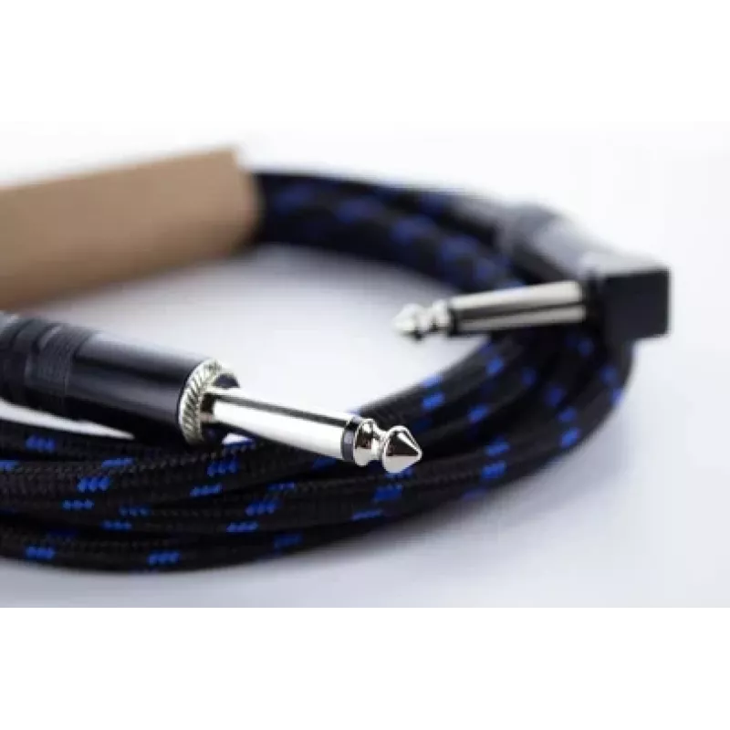 Cordial 14780 Instrument Cable 3 m – 6.3 mm TS Jack to 6.3 mm TS Jack, Black/Blue Textile Jacket