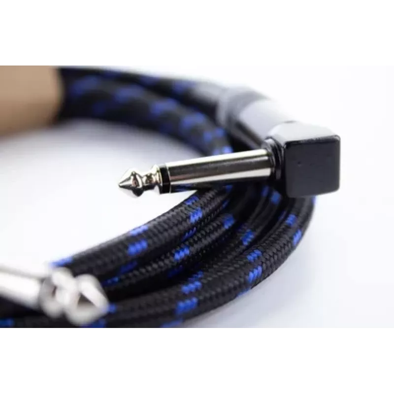 Cordial 14780 Instrument Cable 3 m – 6.3 mm TS Jack to 6.3 mm TS Jack, Black/Blue Textile Jacket
