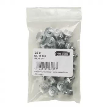 Pressol Conical Grease Nipple H1 Straight G 1/4 Zinc-Plated 25 Pieces (16 038)
