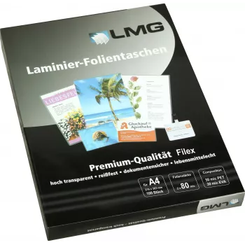 LMG A4 Glossy Laminating Pouches 80 micron 100 Pack (LMGA4-80L)