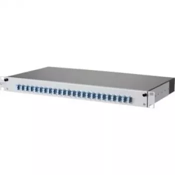 METZ CONNECT 1502697424-E Cat.6A Shielded 24-Port 1U Patch Panel, Tool-less IDC, Light Grey