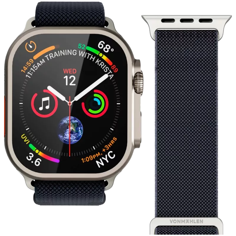 VONMÄHLEN Classic Nylon Loop Watch Band for Apple Watch 44/45/46/49mm, Navy, One Size