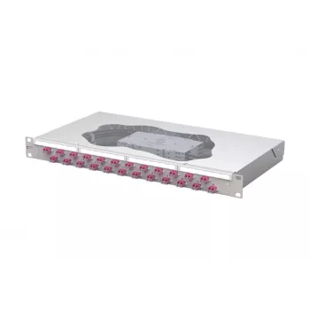METZ CONNECT 24-Port LC-Duplex OM4 Fiber Optic Patch Panel Splice, 1U 19 inch Rack Mount, Light Grey 1504577524-E