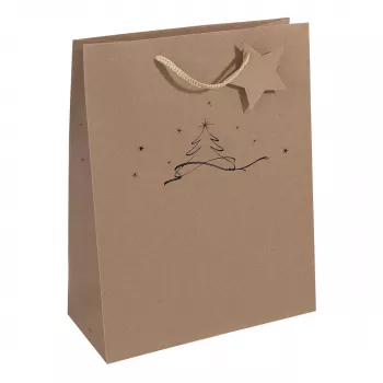 SIGEL Christmas Gift Bag Christmas Tree, Large, Brown Kraft Paper, 157 gsm, 1 Piece (GT037)