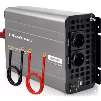 Qoltec Modified Sine Wave Power Inverter 12V to 230V 3000W/6000W with USB, Compatible with LiFePO4 GEL AGM