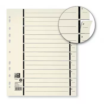 ELBA Index Dividers with Perforation, DIN A4 Extra Wide, Kraft Cardboard 230 g/m², Black Line Print 1-10 (06457)