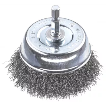 KWB 606333 Crimped HSS Steel Wire Cup Brush, 50 mm Diameter, 6 mm Shank, for Drills and Cordless Screwdrivers