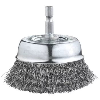 KWB 606333 Crimped HSS Steel Wire Cup Brush, 50 mm Diameter, 6 mm Shank, for Drills and Cordless Screwdrivers