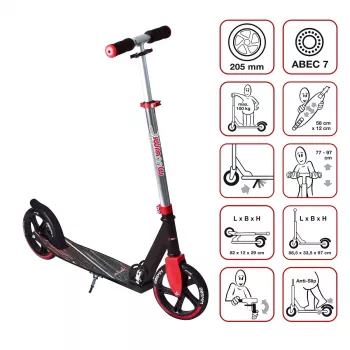 MUUWMI AU 565 Aluminium Kick Scooter, Red, 205 mm Wheels