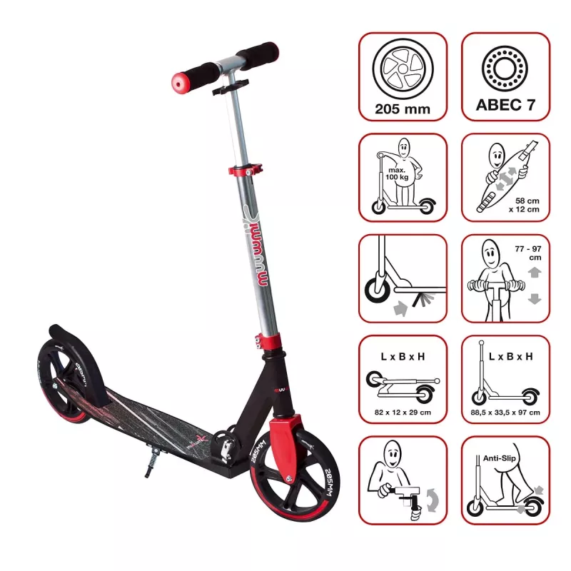 MUUWMI AU 565 Aluminium Kick Scooter, Red, 205 mm Wheels