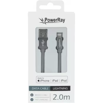 PowerRay PR-DCUL200TGY MFi Certified USB-A to Lightning Braided Cable 2m Textile Grey