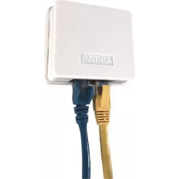 IT-BUDGET Cat.6A UTP Surface-Mount Network Outlet, 2 x RJ45, Pure White, Horizontal Cable Entry, PoE+ 90ITBDDAPE