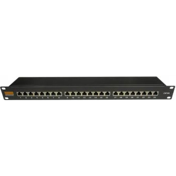 IT-BUDGET 19 inch Business Patch Panel, Shielded, Cat.6A, 24 Port, 1U, PoE+ Ready, Integrated Dust Protection, Black (90ITBPP6ASSS)