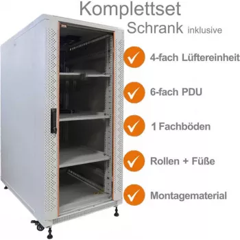 IT-BUDGET 19-Inch Network Cabinet SRK Complete Set - 18U - 600x600 mm - Glass/Solid Door - 4 Active Fans - PDU - Shelves - Assembled - Light Grey 99ITB19SRK1866GGM