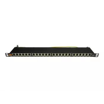 IT-BUDGET 19 inch Super Flat Patch Panel, 0.5U, Fully Shielded, Cat.6A, 24 Ports, PoE++, Black (90ITBPP6A05S)