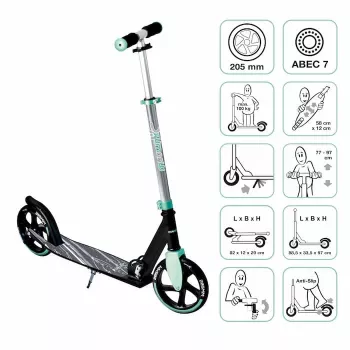 MUUWMI AU 566 Aluminium Kick Scooter, Turquoise, 205 mm Wheels