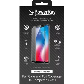 PowerRay Ultra Durable 3D Full Glue Glass Screen Protector for iPhone 11 Pro Max, Black, Blister PR-3DFGIPH11PMBL