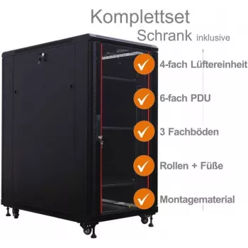 IT-BUDGET 19 inch Network Cabinet SRK Complete Set 27U 600x600 mm Glass/Solid Door Black 99ITB19SRK2766GSM