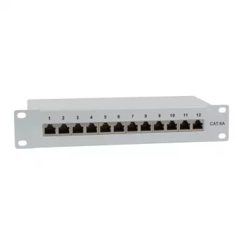 IT-BUDGET 10 inch Patch Panel - Shielded - Cat.6A - 500MHz - 12 Port RJ45 - PoE+ Capable - 1U - Grey (90ITB10PP6AG)