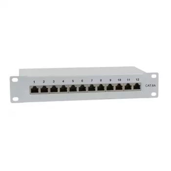 IT-BUDGET 10 inch Patch Panel - Shielded - Cat.6A - 500MHz - 12 Port RJ45 - PoE+ Capable - 1U - Grey (90ITB10PP6AG)