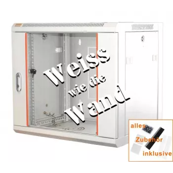 IT-BUDGET 19-Inch Network Cabinet SWA - 12U - 570x600 mm - Glass Door - Removable Sides - Wall/Floor Mount - Accessory Set - Pure White (90ITB19WS1266GW)