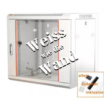 IT-BUDGET 19-Inch Network Cabinet SWA - 12U - 570x600 mm - Glass Door - Removable Sides - Wall/Floor Mount - Accessory Set - Pure White (90ITB19WS1266GW)