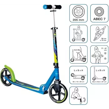 MUUWMI AU 522 Aluminium Kick Scooter 205 mm Green-Blue-Black